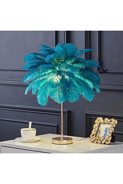 NZL Lighting Masa Lambası Deve Kuşu Tüy Palmiye Yeşil Abajur Tüylü Masa Lamba...