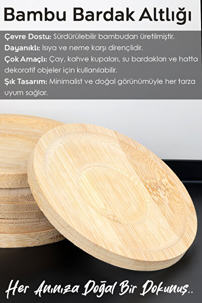 Meleni Home 6'lı Bambu Bardak Altlığı Set - Ahşap Yuvarlak Çay Tabağı Kahve Fincan Altlığı 10 cm