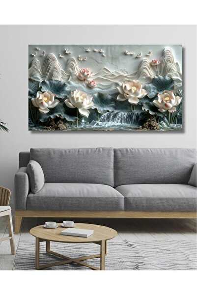 TRADE AYS Kabartma Görünümlü Lotus Kanvas Tablo