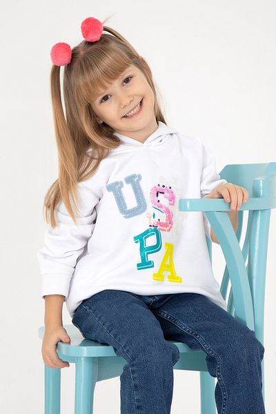 U.S. Polo Assn. Girl's White Hooded Sweatshirt 50298119 -Vr013