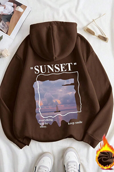 FECCY Hanorac unisex din bumbac cu imprimeu Sunset