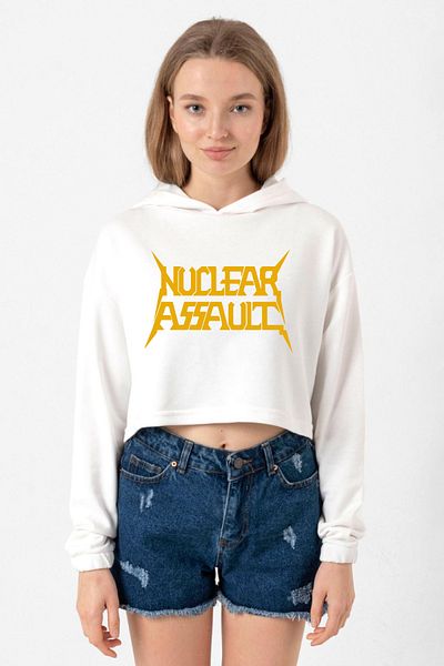 Tshirthane Nuclear Assault Letter Ecru Women's Crop Hoodie