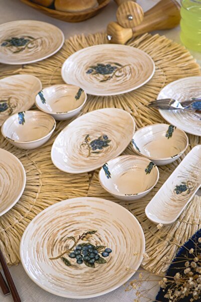 Heda Porselen Blueberry 16 Pieces Porcelain Breakfast Set for 6 Persons