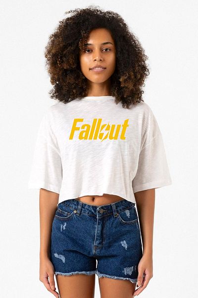 Tshirthane Fallout Letter White Gray Women's Crop Tshirt