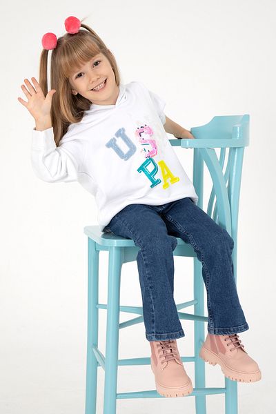 U.S. Polo Assn. Girl's White Hooded Sweatshirt 50298119 -Vr013