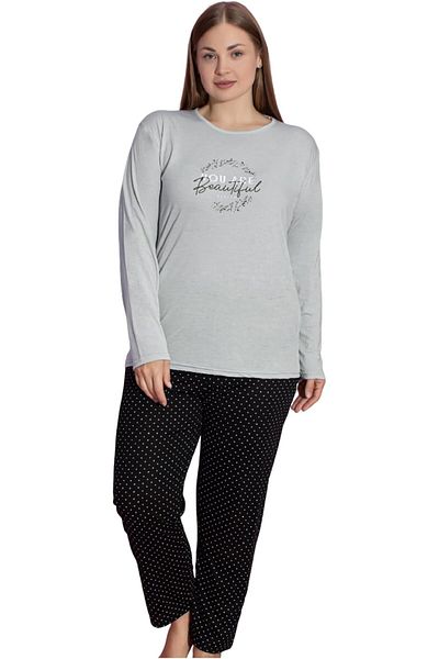 Muka Women's Plus Pajama Set Full Sleeve T-Shirt & Pants 3XL-5XL Homewear Sleepwear