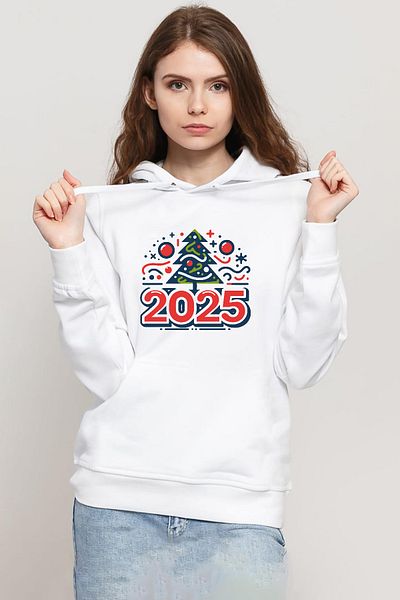 Tshirthane Happy New Year 2025 Essential White Women's 3Ip Hooded Sweatshirt