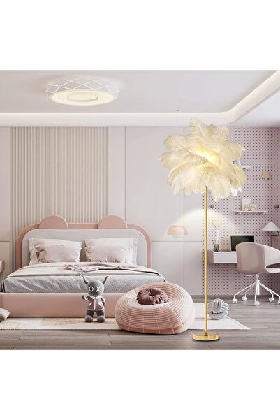 Genel Markalar Beyaz Deve Kuşu Tüyü Lambader Tüylü Lamba ve Tüylü Lambader