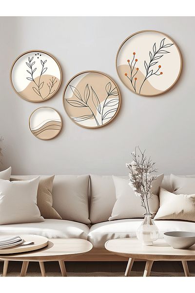 STARYUNA Σετ στρογγυλό τραπέζι μπεζ boho 4 τεμαχίων με ξύλινο πλαίσιο Yuna504