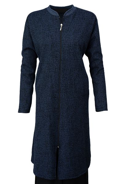 Oppland Cardigan lung de iarnă pentru femei, din bumbac, cu fermoar, guler, buzunar dublu, model de zăpadă