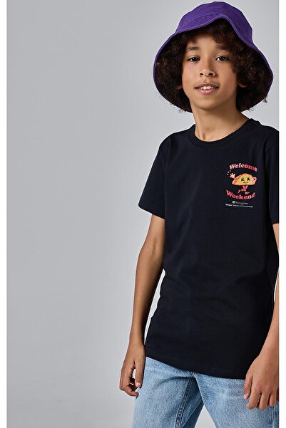 Champion Graphic Gallery Crewneck Tişört Siyah Çocuk Tişört -306375-KK001