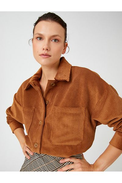 Koton Corduroy Oversize Shirt with Pockets