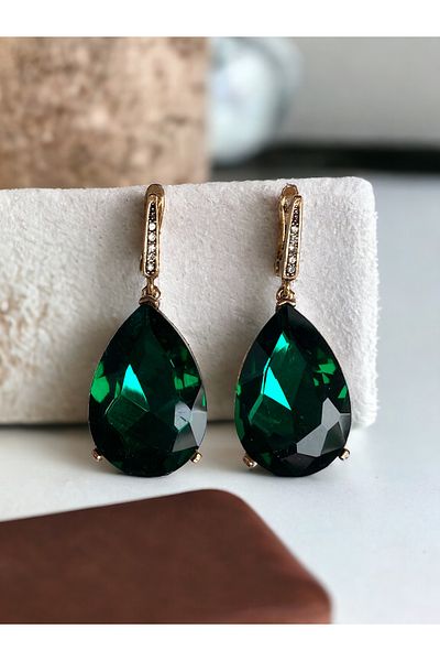 FAYRA ACCESSORIES Crystal Stone Large Water Drop Dangle Earrings