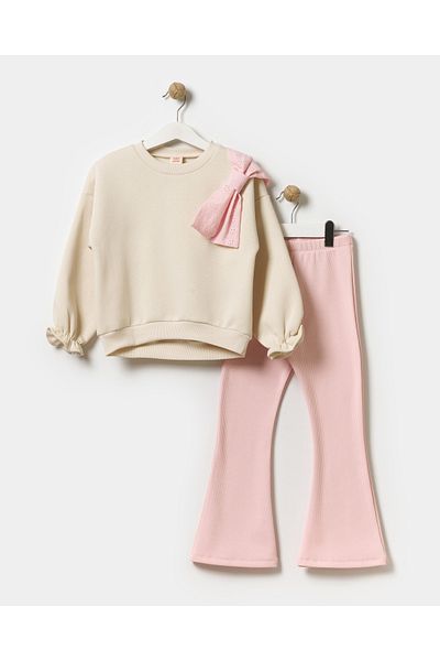 Minipodyum Girl's Double Suit with Bow Front Spanish Leg Leggings