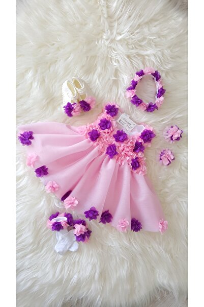 E&E Design Kız Bebek Lazer Çiçekli Özel Gün Elbisesi Abiye