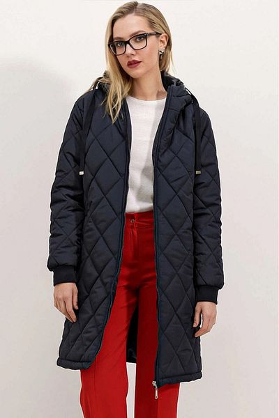 hazelin Women's Navy Blue Quilted Long Puffer Coat Hzl22W-Bd 151381