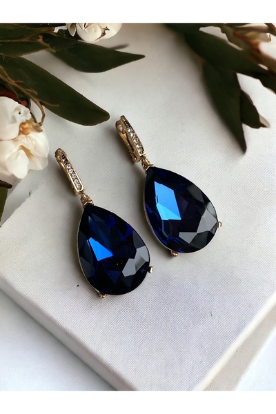 FAYRA ACCESSORIES Kristal Taşlı Büyük Su Damlası Sallantılı Küpe