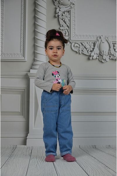 Ede Tekstil Girl's and Boy's Waist Elastic Double Leg Jeans Pants