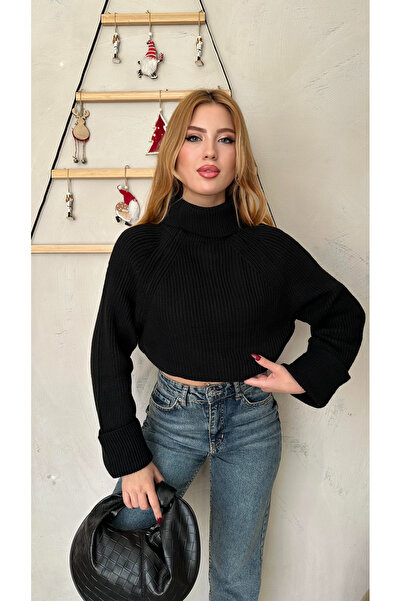 Angel Mia Pulover cu mâneci pliate negru