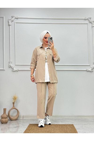 Cardella Σακάκι και παντελόνι Camellia Gabardine Τριπλό Σετ Premium Ποιότητας Τριπλό Σετ Hijab ασορτί