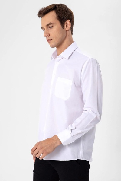 SÜVARİ Cămașă albă pentru bărbați cu model Dobby, cu buzunare