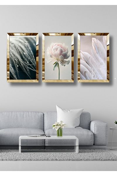 NT Handmade Set de pictură în 3 piese din plexiglas auriu cu oglindă