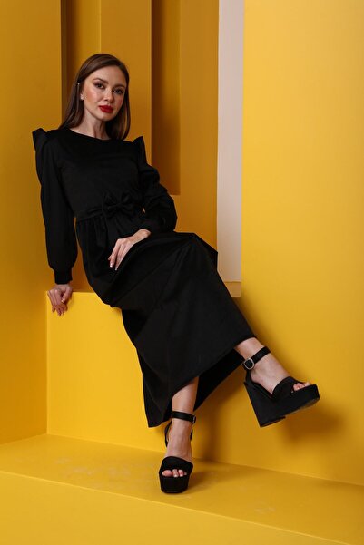 KÜÇÜĞÜM BUTİK Φόρεμα με ριγέ βελούδο μαύρο χρώμα