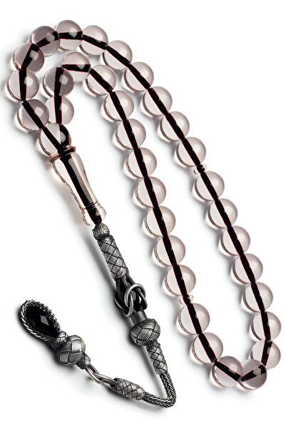 EHİNOS Certified Silver Kazaz Tassel Transparent Fire Amber Rosary