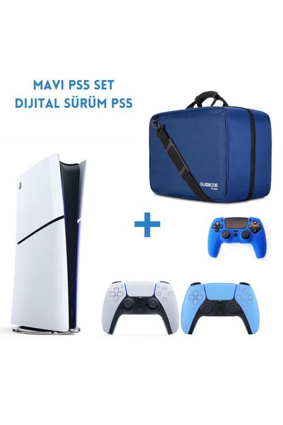 Sony Playstation 5 Dijital Sürüm (Slim) + Mavi Dualsense + Mavi Çanta (Kılıf ...