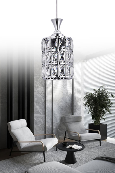 ŞL Şef Light GY-23 25'LIK KROM BÜYÜK KRİSTAL TAŞLI LÜKS TEKLİ SALON-MUTFAK-OD...