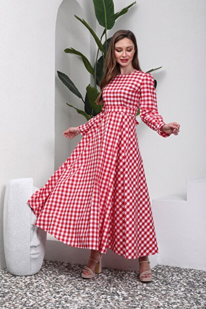 KÜÇÜĞÜM BUTİK Gingham Red ruha hidzsáb mobil gallérral (RUHA-GALLÉR)