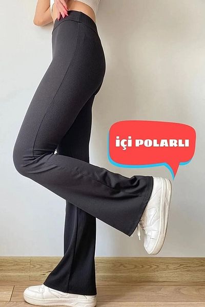 Swana Pantaloni spanioli de iarnă cu talie înaltă, cu nervuri, cu fleece în interior