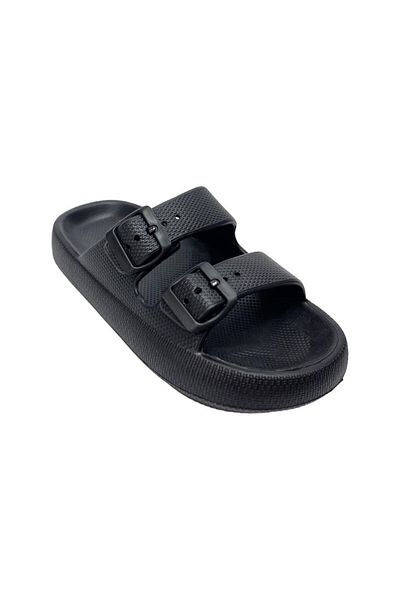 Liger Papuci negri Eva - unisex, cataramă dublă, ușoare medicale