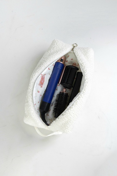 BABY KANGAROO حقيبة سفر لتصفيف الشعر من فرو دايسون الأبيض - حقيبة مكياج - مقا...