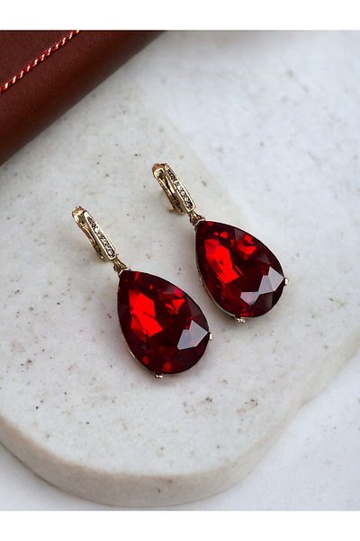 FAYRA ACCESSORIES Crystal Stone Large Water Drop Dangle Earrings