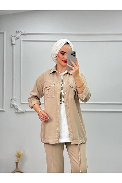 Cardella Σακάκι και παντελόνι Camellia Gabardine Τριπλό Σετ Premium Ποιότητας Τριπλό Σετ Hijab ασορτί