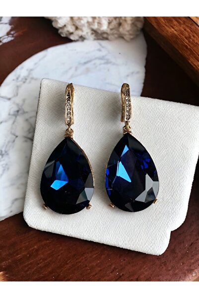 FAYRA ACCESSORIES Kristal Taşlı Büyük Su Damlası Sallantılı Küpe