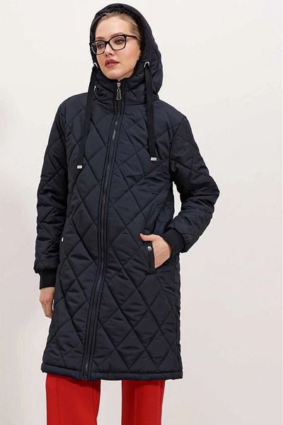 hazelin Women's Navy Blue Quilted Long Puffer Coat Hzl22W-Bd 151381