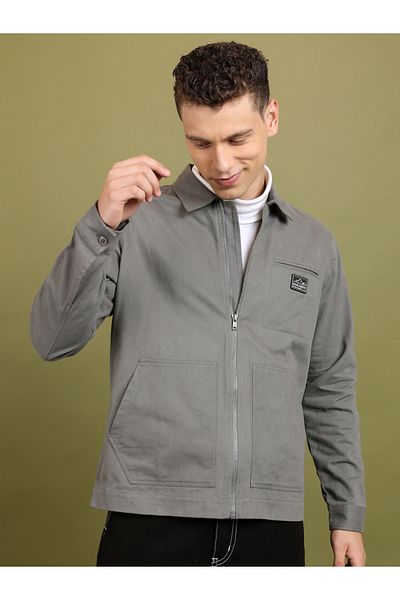Highlander By Styli Spread Collar Denim Jacket with Slip Pocket