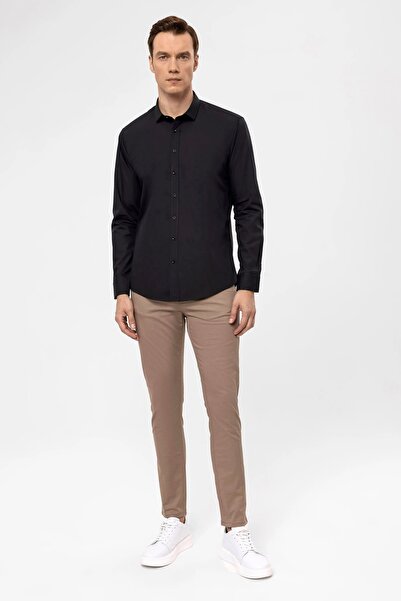 SÜVARİ Ανδρικό πουκάμισο Süvari Slim Fit Μαύρο Απλό