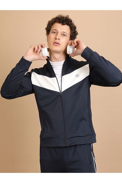 Highlander By Styli Color Block Mock Collar Zip-Up Bomber Jacket