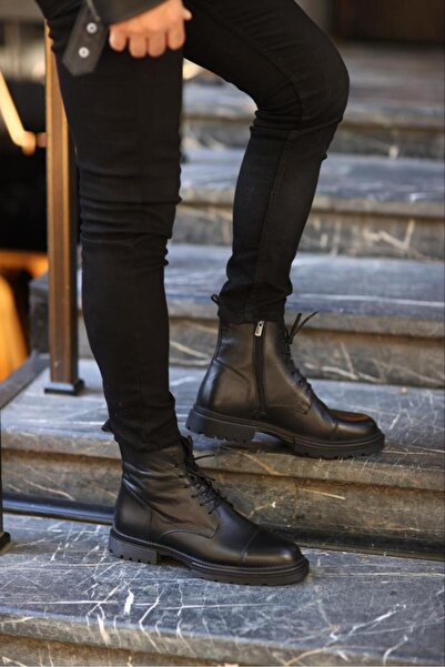 Serhat Özköroğlu - Siyah Deri Bağcıklı, Fermuarlı Erkek Bot