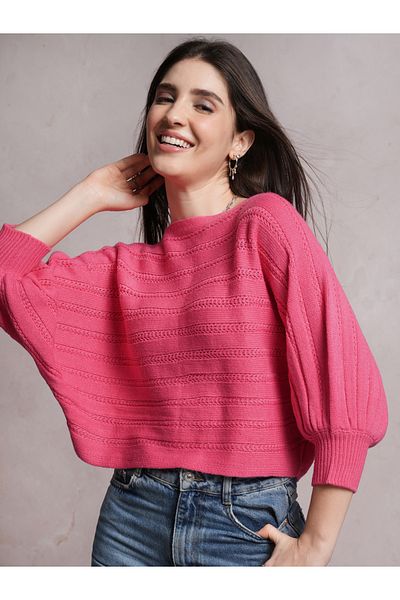 Tokyo Talkies By Styli Ribbed Boat Neck Oversized Sweater