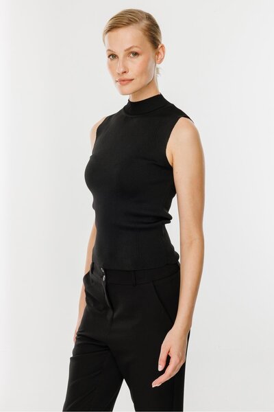 accort Yarım Balıkçı Kolsuz Triko Kazak-SİYAH