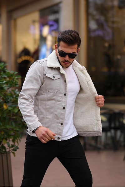 Pobudo Light Gray Shearling Men's Coat