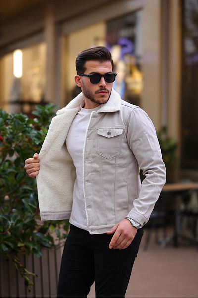 Pobudo Light Gray Shearling Men's Coat