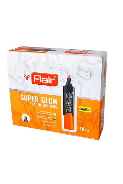 Flair Super Glow Chisel Tip Text Hi-lighters set of 10 , Orange
