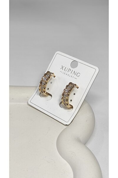 Bijutek Xuping VİP Rose Gold Zirkon Taşlı Halka Çelik Kadın Küpe