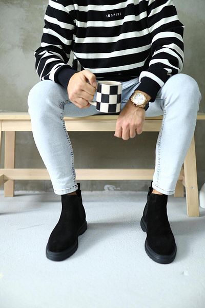 Serhat Özköroğlu - Black Suede Leather Chelsea Men's Boots
