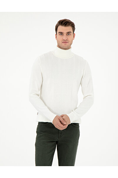 Pierre Cardin Ekru Slim Fit Balıkçı Yaka Yün Karışımlı Triko Kazak 50296445-V...